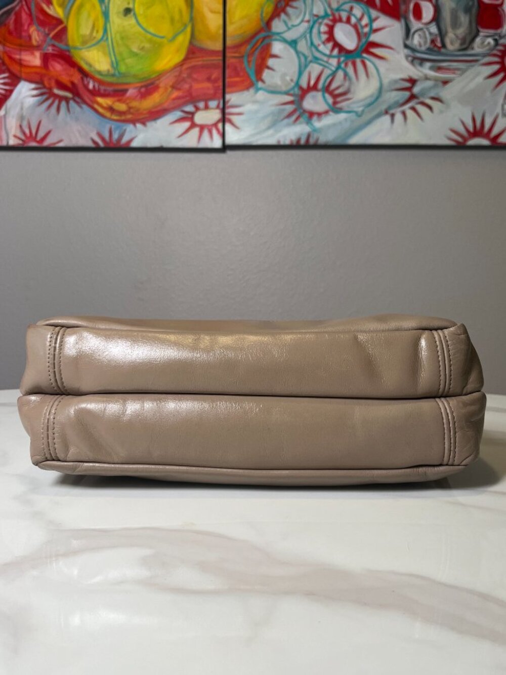 SAS Taupe Leather Vintage Shoulder Bag Made in USA - Picture 6 of 13